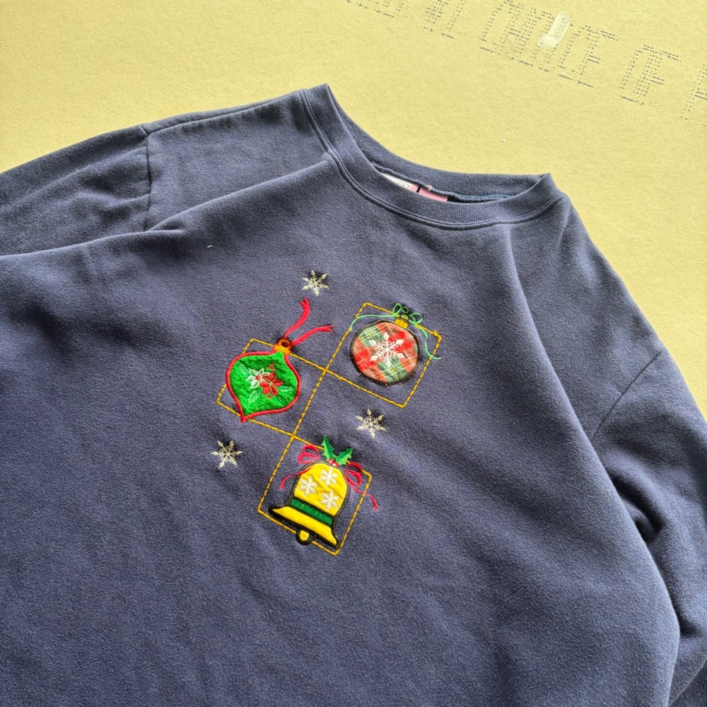 Vintage 90s Premier International Christmas Ornament Embroidery Sweatshirt